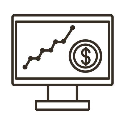 computer desktop with coin and statistics line style icon