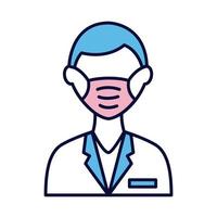 male doctor wearing medical mask line and fill style icon vector