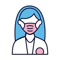 female wearing medical mask line and fill style icon vector