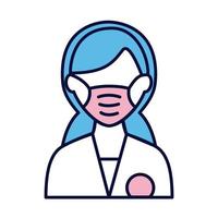 female wearing medical mask line and fill style icon vector