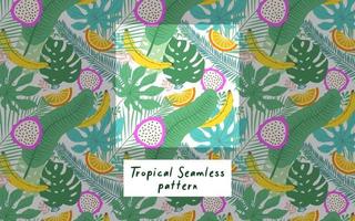 Summer tropicalleaves and fruits background pattern vector