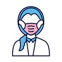 female wearing medical mask line and fill style icon vector