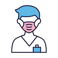 male wearing medical mask line and fill style icon vector