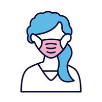 female wearing medical mask line and fill style icon vector