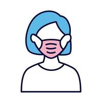 female wearing medical mask line and fill style icon vector