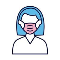 female wearing medical mask line and fill style icon vector