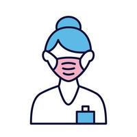 female wearing medical mask line and fill style icon vector