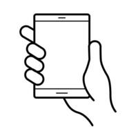 hand using tablet device line style icon vector