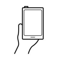 hand using smartphone device line style icon vector