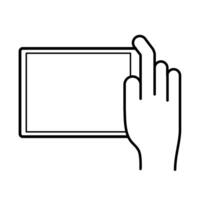 hand using tablet device line style icon vector