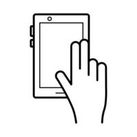 hand using tablet device line style icon vector