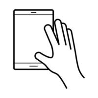 hand using tablet device line style icon vector