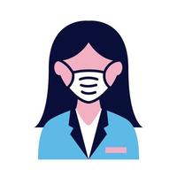 female wearing medical mask flat style icon vector