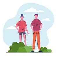 young couple in the park avatars characters vector