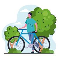 young man with bicycle in the park character vector