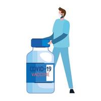 covid19 vaccine vial with doctor character vector