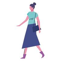 elegant young woman walking character vector
