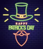 saint patricks day neon light with leprechaun hat and beard vector