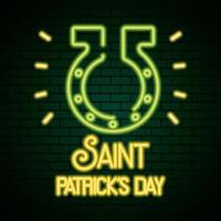 saint patricks day neon light with horseshoe vector