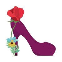 tacones del zapato del día de la mujer con flores decorativas vector