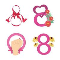 womens day celebration eight march event icons set vector