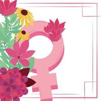 día de la mujer rosa género femenino y flores tarjeta de felicitación vector