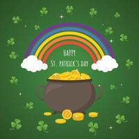 Happy St patricks day cartoon pot or cauldron of gold coins vector