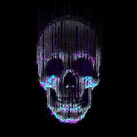 Vector glitch line art skull  Human skull front view enlightened from undermade by vertical lines and color particles and pixels