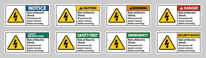 Signo de símbolo de riesgo de descarga eléctrica aislado sobre fondo blanco. vector