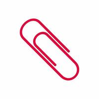 Red colored office paper clip attachment flat style icon sign vector illustration isolated on white background Email or file attachment