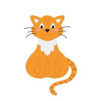 Lindo gato naranja sentado en una imagen vectorial de fondo blanco en una decoración de estilo plano para niños, carteles, postales, ropa e interior vector