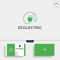 Elemento de icono de ilustración de vector de plantilla de logotipo de línea simple de hoja eléctrica con tarjeta de visita