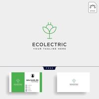 Elemento de icono de ilustración de vector de plantilla de logotipo de línea simple de hoja eléctrica con tarjeta de visita