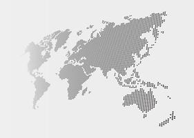Distorted and dotted style world map on gray background vector