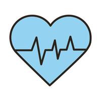 medical heart cardiology pulse line and fill icon vector