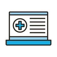 medical cross symbol in laptop line and fill style vector