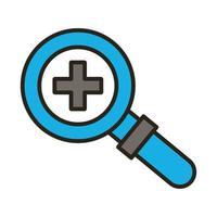 medical cross symbol in magnifying glass line and fill style vector