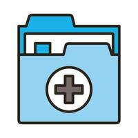 medical cross in folder documents line and fill style vector