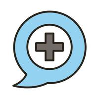 medical cross symbol in speech bubble line and fill style vector
