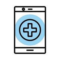 smartphone with medical cross symbol line style vector