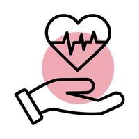 hand with medical heart cardiology pulse line style icon vector