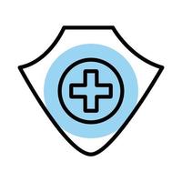 medical cross in shield symbol line style vector