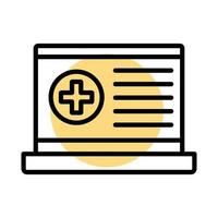 medical cross symbol in laptop line style vector