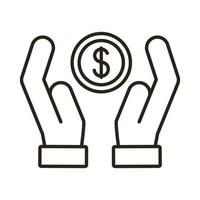 hands lifting coin line style icon vector