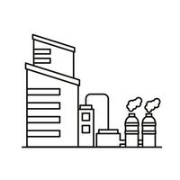 industry factory buildings and chimneys line style icons vector