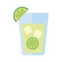 vaso con bebida de limón y cubitos de hielo icono de estilo plano vector