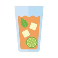 vaso con bebida de limón y hojas de menta icono de estilo plano vector