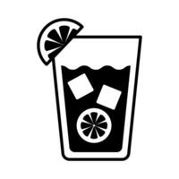 glass with drink of lemon and ice cubes line style icon vector