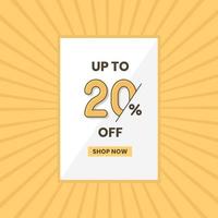 Up to 20 percent off sales offer Promotional sales banner up to 20 discount offer vector