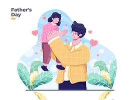 ilustración plana del vector del día del padre feliz día del padre con papá sostenga a la niña y amándolo papá jugando con los niños se puede usar para tarjetas de felicitación invitación pancarta póster postal web